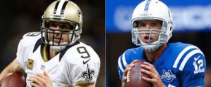 Drew Brees y Andres Lucks, QB de Saints y Colts, ambos con una marca de 0-2